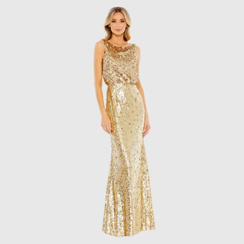 MAC DUGGAL Sequined Sleeveless High Neck Gown